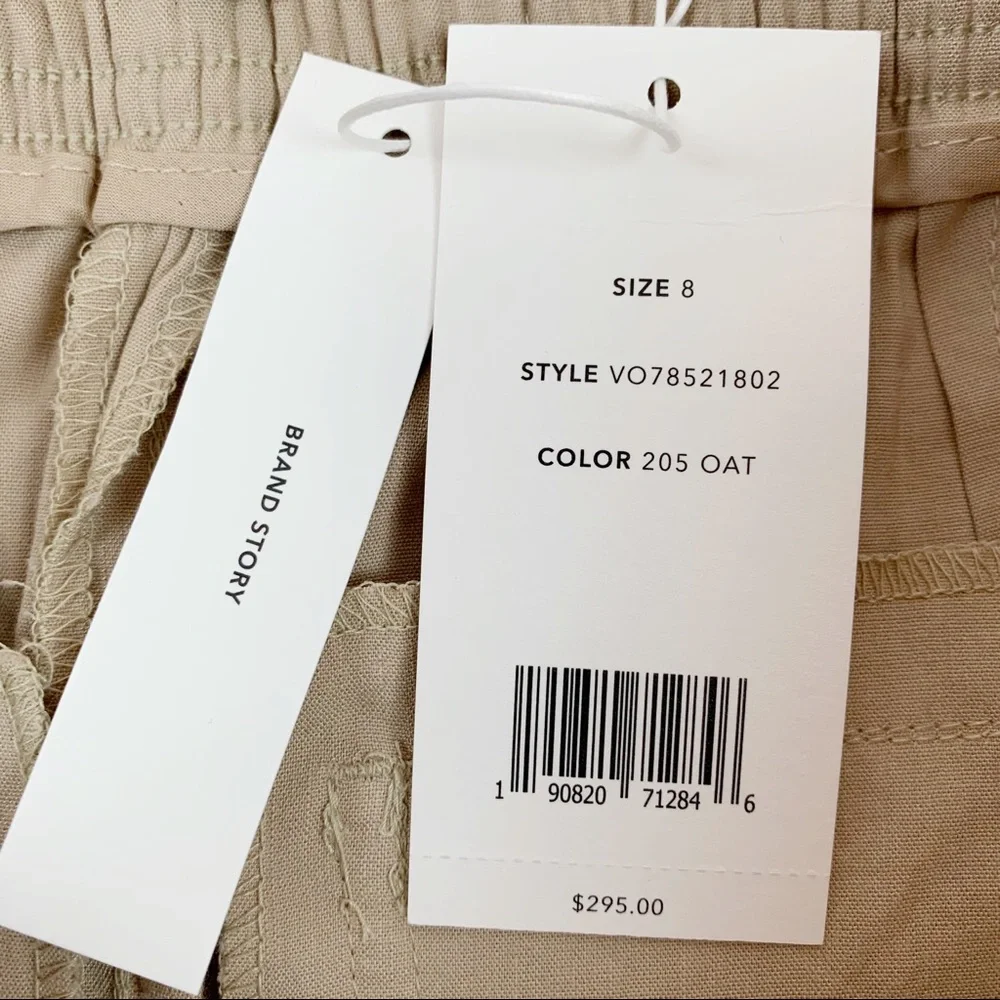 Vince pleated‎ front tapered leg linen blend pants cargo pockets high rise tan